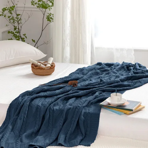 Miniatura 3 de Aormenzy Mantas de Punto Azul Pizarra Oscuro de Gran Tamaño Cable Knit Manta Decorativa de Punto Rust Suave y Acogedora Tejida para Sofá Sillón