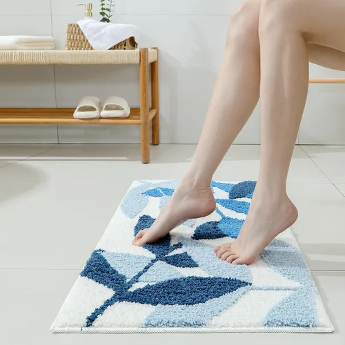 Miniatura 3 de Gibelle Alfombra de baño azul, antideslizante, fuerte y absorbente de agua, tapete de baño de microfibra de felpa, lavable a máquina, tapete
