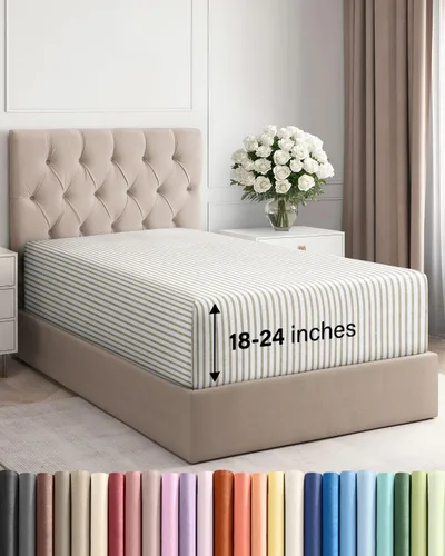 Miniatura 96 de Sábana bajera ajustable extra profunda tamaño completo – Sábana bajera individual de lujo para hotel únicamente – Se adapta fácilmente a colchones