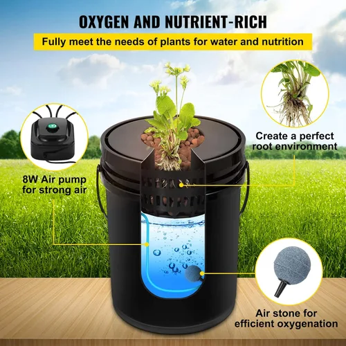 Miniatura 4 de VEVOR Sistema Hidropónico DWC, 5 Galones 4 Cubetas, Cubo de Cultivo de Agua Profunda, Kit de Cultivo Hidropónico con Bomba, Piedra de Aire