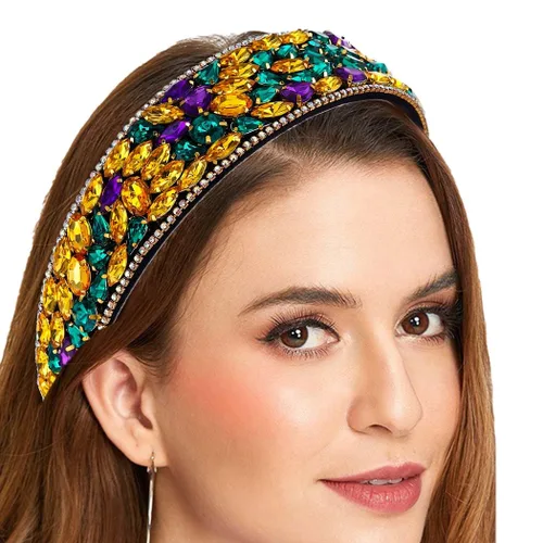 Miniatura 8 de Rhinetsones - Diademas de perlas, diademas anchas moradas para mujer con diadema barroca con cuentas adornadas para fiesta de cumpleaños