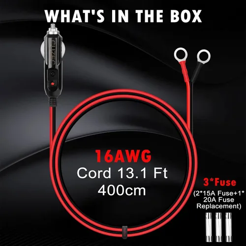 Miniatura 7 de CUZEC Adaptador de encendedor de cigarrillos macho de 15 A, cable de alimentación con cable de 13.1 pies / 13.1 ft 16 AWG para inversor