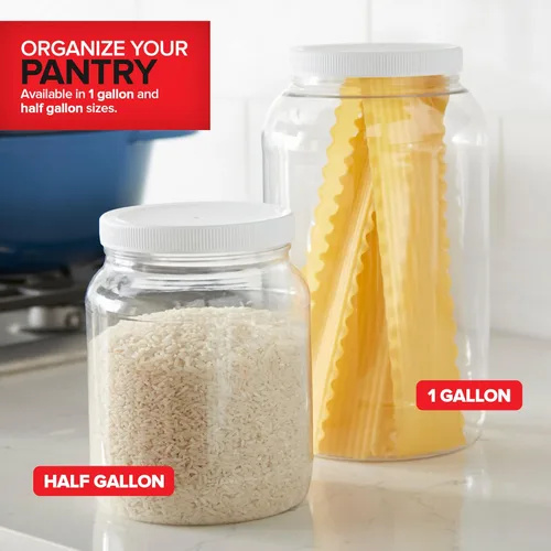 Miniatura 5 de Stock Your Home Tarros de plástico transparente de 1 galón con tapas (paquete de 2) tarro grande de boca ancha de 128 onzas con tapa, recipiente