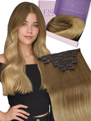 Miniatura 19 de Fshine Extensiones de cabello con broches, 22 pulgadas, 7 unidades, color marrón oscuro, doble trama, extensiones de cabello humano real con clip