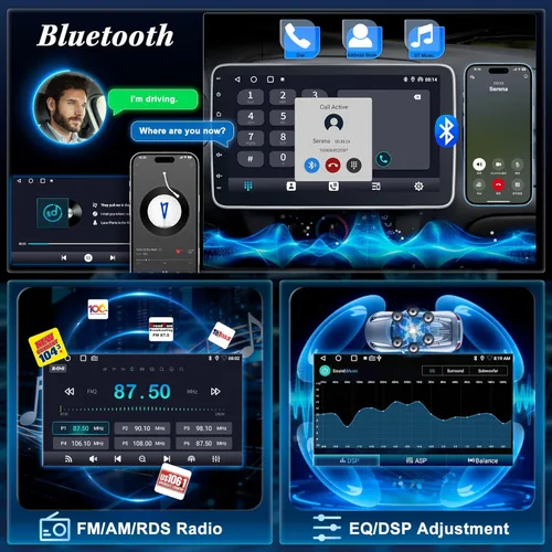 Miniatura 5 de [2G+64G] Radio de coche Bluetooth de 10.1 pulgadas con Bluetooth inalámbrico Apple Carplay Android Auto, pantalla táctil giratoria Receptores