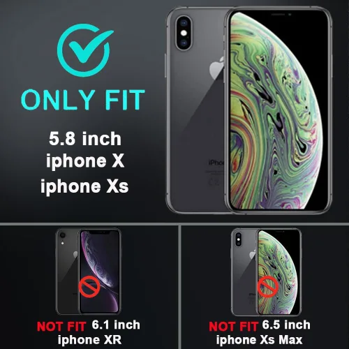 Miniatura 2 de Funda para iPhone X/iPhone Xs con 2 protectores de pantalla de vidrio templado, grado militar 3 en 1, resistente a prueba de golpes, a prueba