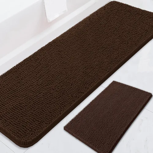 Miniatura 35 de Juegos de alfombras de baño de 2 piezas, alfombra de baño de felpilla extra suave ultra absorbente, alfombra de baño con base antideslizante de PVC