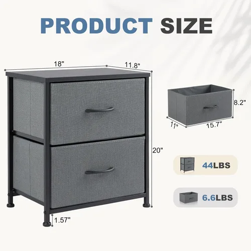 Miniatura 3 de DUMOS Mesita de noche pequeña con 2 cajones de tela, mesa auxiliar para dormitorio, muebles de almacenamiento para mesita de noche de 20 pulgadas