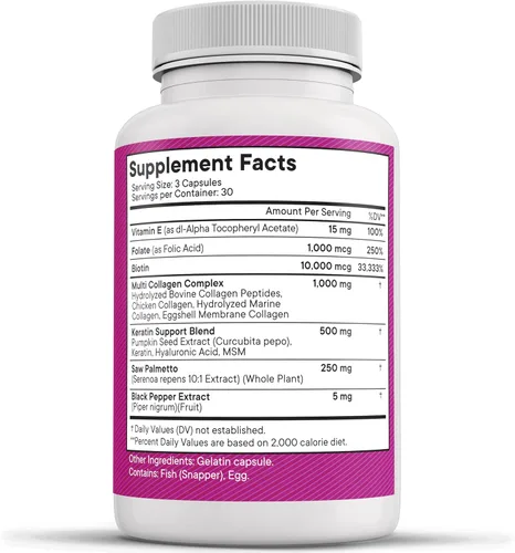 Miniatura 7 de NEW AGE Píldoras de Colágeno Biotina Queratina Saw Palmetto Ácido Hialurónico - Vitamina E Ácido Fólico Semilla de Calabaza MSM - 90