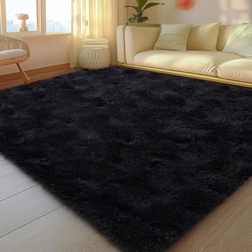 Miniatura 20 de Mugorn - Alfombra de 8 x 10 pies, alfombras grandes, esponjosas, suaves, peludas, antideslizantes, mullidas para interiores, color negro, 8 x 10 pies