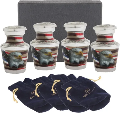 Urnas pequeñas para cenizas humanas para adultos, hombres o mujeres, juego de 4, mini urnas decorativas de bandera estadounidense para veteranos o
