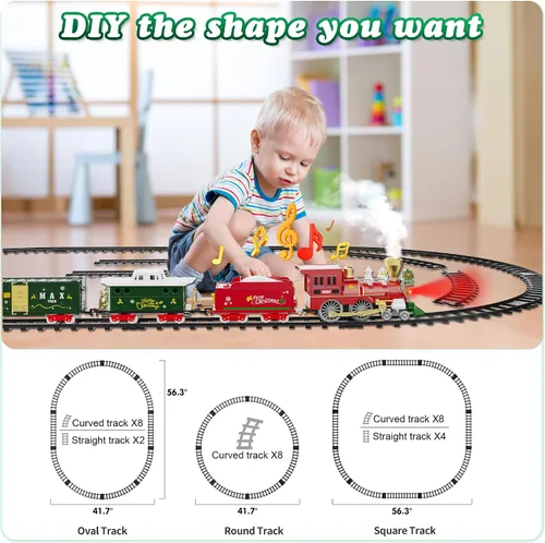 Miniatura 4 de Hot Bee Juego de tren de Navidad con control remoto, juguetes de tren con humo, luces y sonido, juegos de tren de Navidad para alrededor del árbol