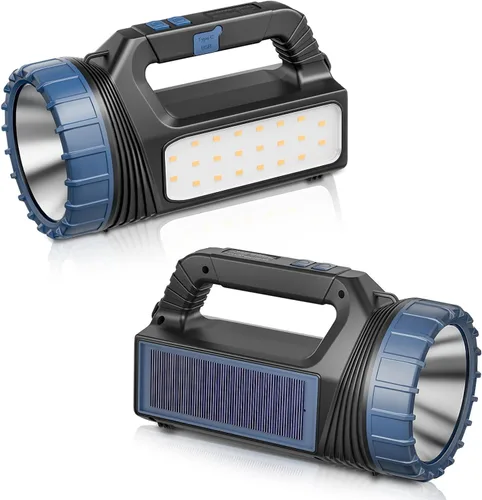 Miniatura 8 de E-SHIDAI Linterna solar, linterna alimentada por energía solar para múltiples funciones de 8000 lúmenes con emergencia, linternas recargables
