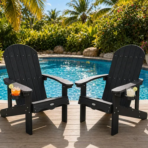 Miniatura 13 de Y&M Adirondack - Silla negra para hoguera, sillas de patio al aire libre con soporte para tazas, resistentes a la intemperie, sillas de patio