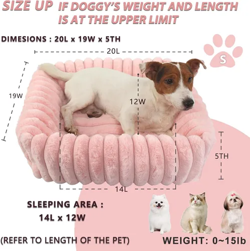 Miniatura 3 de Cute Small Dog Beds for Small Dogs Girl and Cats Washable,Rectangle Cat Bed with Sides Orthopedic Soft Cozy Calming Sleeping Puppy Beds Pink Pet