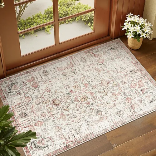 Miniatura 20 de jinchan Kalen - Alfombra de área lavable con diseño floral vintage, alfombra de entrada de medio círculo de 2 x 3, tapete de media luna de pelo