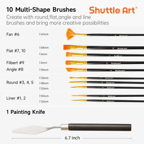 Miniatura 6 de Shuttle Art Juego de 48 pinturas acrílicas, 30 colores de pintura acrílica (36ml) con 10 pinceles, 5 lienzos, 1 cuchillo de pintura, 1 paleta, 1