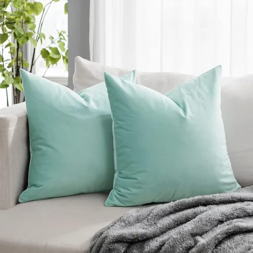 Miniatura 29 de Juego de 2 fundas de almohada decorativas de terciopelo de 14 x 14 pulgadas con cremallera, fundas de cojín cuadradas suaves y lisas de lujo
