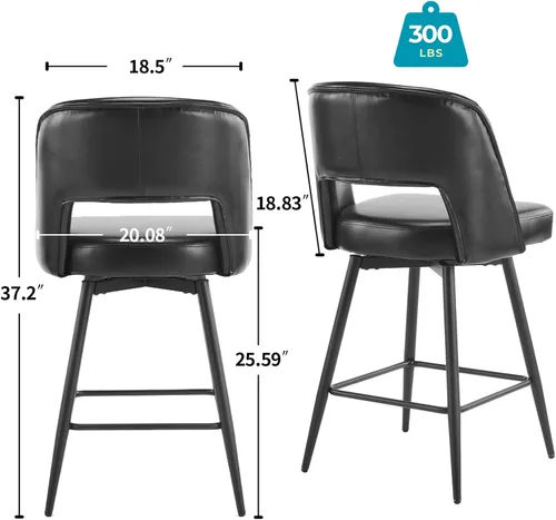 Miniatura 3 de Juego de 2 taburetes de bar modernos, taburetes de bar giratorios de poliuretano con respaldo abierto y patas de metal, sillas de bar tapizadas