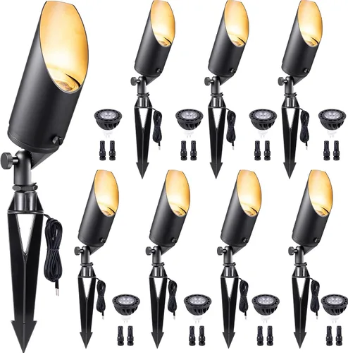 Miniatura 28 de Gardenreet Focos de paisaje de latón de bajo voltaje, luz LED para exteriores de 12 V, luces con cable IP65 impermeables, bronce antiguo