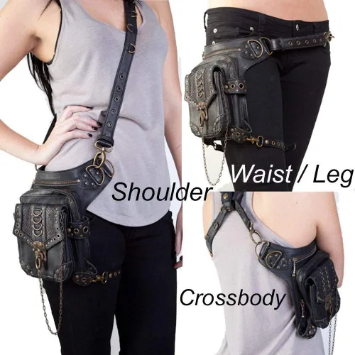 Miniatura 3 de Rebajas Cyber Monday Ofertas Venta Steampunk Riñonera Bolso para cintura Moda Gótico Hombro Bandolera Bandolera Muslo Pierna Capucha Bolsa de Viaje