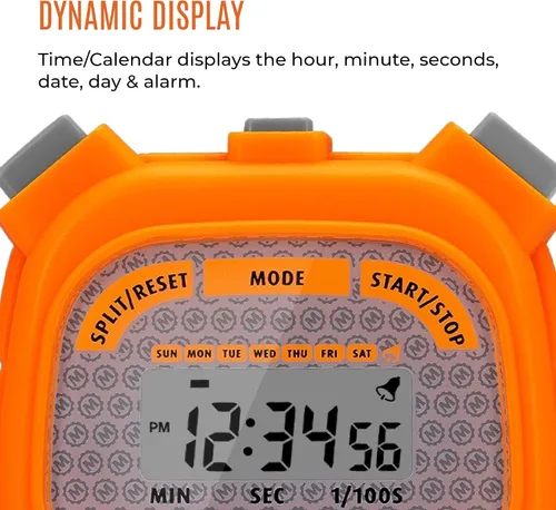 Miniatura 4 de Marathon Adanac - Temporizador digital de cronómetro 3000, color naranja neón, alta precisión hasta 1/100 segundos, resistente al agua, al polvo y a