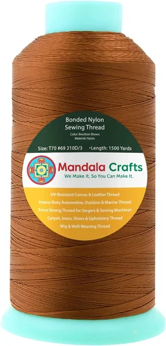 Miniatura 69 de Mandala Crafts - Hilo de nailon para coser cuero, tapicería, mezclilla y para trenzar el pelo; resistente, 1500 yardas, tamaño 69 T70 Marrón