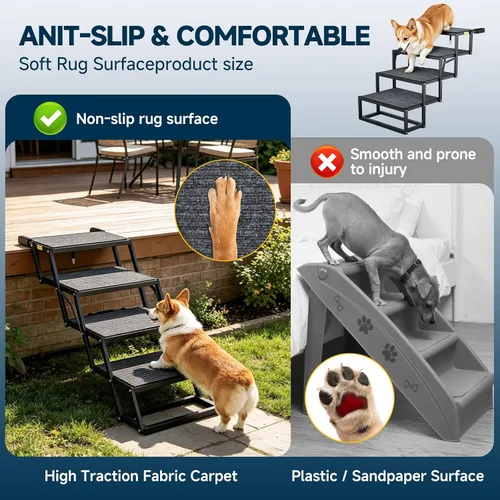 Miniatura 4 de DoCred Rampa para perros para automóvil, escalones plegables para perros con superficie antideslizante, escaleras para perros para automóviles