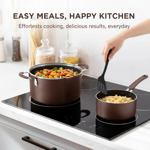 Miniatura 2 de NutriChef NCCW14SBR - Juego de utensilios de cocina antiadherentes de 14 piezas, ollas y sartenes de cocina resistentes a los arañazos con tapas
