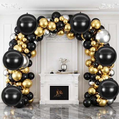 Miniatura 6 de 6 globos redondos negros de aluminio, globos redondos gigantes 4D, globo negro metálico de 22 pulgadas para Año Nuevo, cumpleaños, boda, graduación