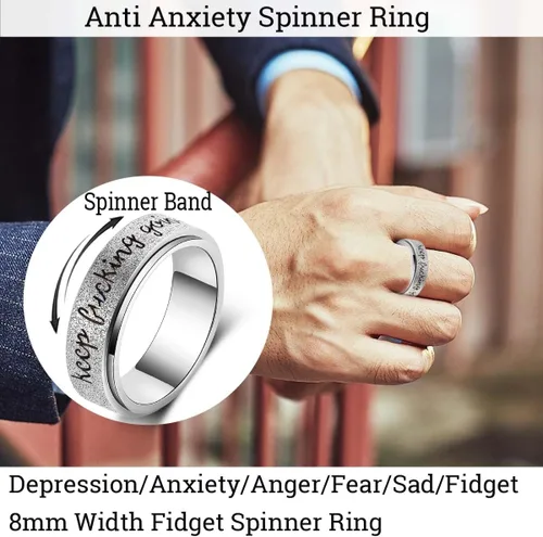 Miniatura 2 de MHWTTY Anillo giratorio para hombre, de acero inoxidable, juguetes para ansiedad, anillo de ansiedad para mujeres, 0.315 pulgadas de ancho