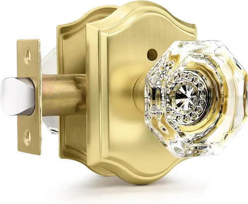 Miniatura 28 de Gobrico Paquete de 3 pomos de puerta de cristal transparente, manijas de puerta de cama/baño, función de privacidad, perilla interior de vidrio