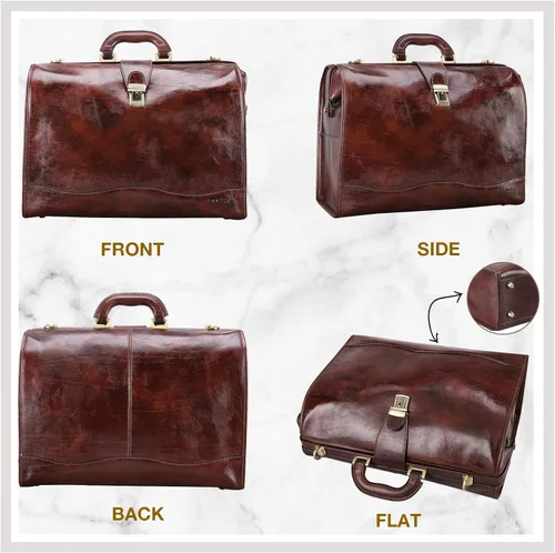 Miniatura 5 de Banuce Maletín de cuero vintage para hombres con cerradura para laptop de 15.6 pulgadas, bolsa de médico, funda rígida para adjuntar, Marrón