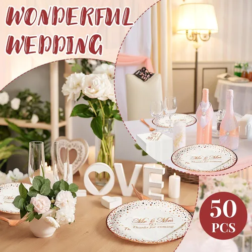 Miniatura 4 de 150 piezas de suministros de fiesta de oro rosa, servilletas, platos, tenedores, vajilla, vajilla desechable para despedida de soltera, boda