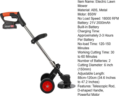 Miniatura 9 de Weed Eater, 3 en 1 inalámbrico Wacker - Cortadora de césped eléctrica con batería de 21 V 2000 mAh para jardín y patio con rueda (negro EE.UU.)