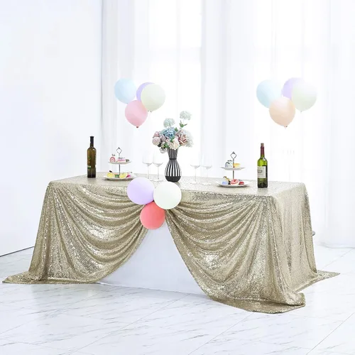 Miniatura 3 de Hahuho Mantel rectangular de lentejuelas de 50x80 pulgadas, color champán, mantel con purpurina para decoración de despedida de soltera, cumpleaños