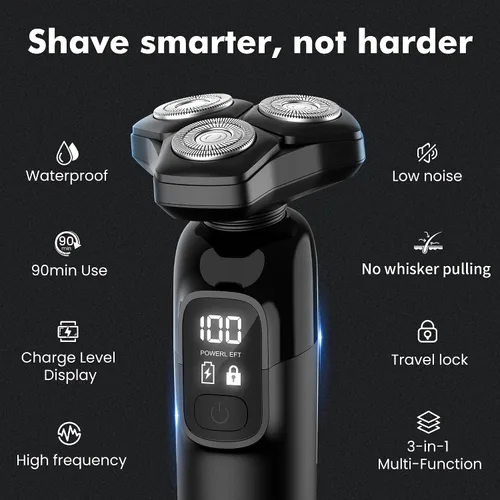 Miniatura 7 de Maquinilla de afeitar eléctrica para hombres Flynth 3 en 1, afeitadora inalámbrica giratoria de 3 cuchillas húmeda/seca para barba, nariz y cara