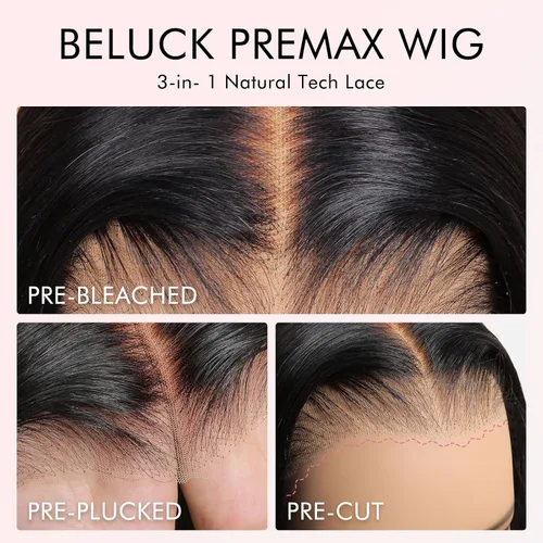 Miniatura 3 de Beluck Peluca de cabello humano lacio de densidad 250, sin pegamento, precortada 3 en 1, precortada 3 en 1, peluca de 15A 6x6 HD, con cierre