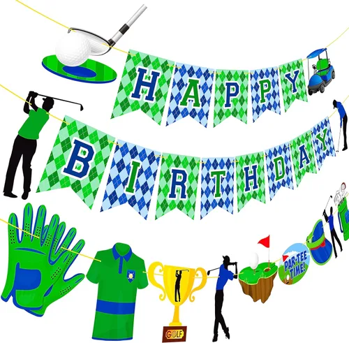 Banners de fiesta de golf, 3 unidades, carteles de golf de feliz cumpleaños, guirnalda recortada para fiesta de golf, decoraciones de fiesta de golf