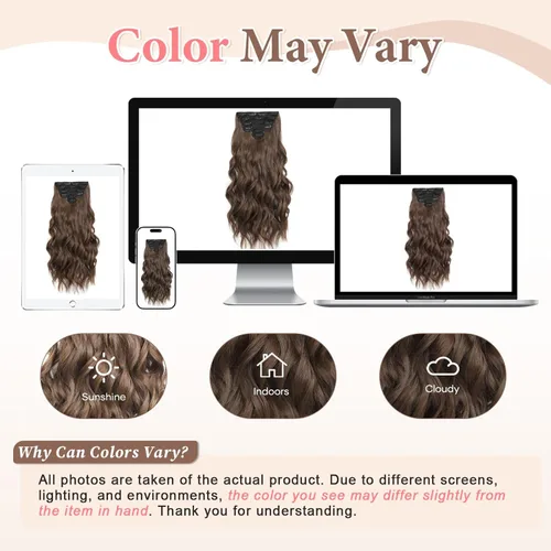 Miniatura 9 de Fliace Extensiones de cabello con pinza para mujer, castaño claro, ondas largas, extensiones de cabello sintético, suaves y naturales, gruesas, 6