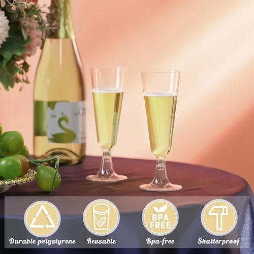 Miniatura 5 de Chengu 150 piezas de copas de champán de 5 onzas de plástico desechables, copas de vino de cristal, copas de cóctel reutilizables de plástico
