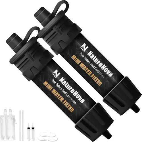 Mini Filtro de Agua NatureNova Sistema Portátil de Filtración de Agua de Emergencia para Senderismo, Camping, Popote, Equipo de Supervivencia,