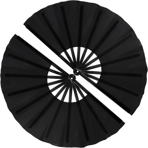 Miniatura 4 de Lawei Paquete de 8 ventiladores de mano plegables grandes de 13 pulgadas, abanicos de mano con marco de plástico negro con tela de nailon, fanáticos
