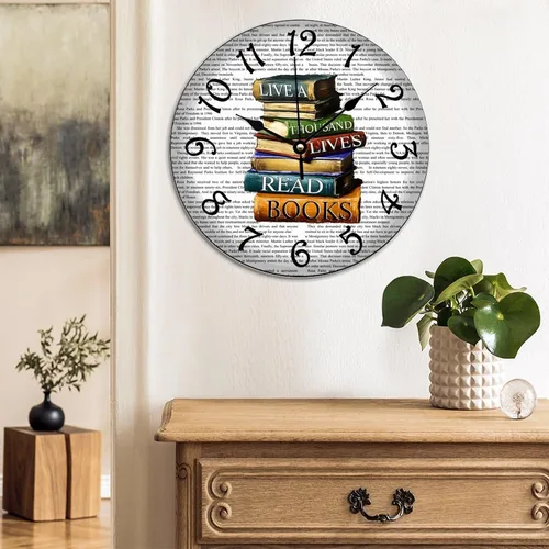 Miniatura 3 de ArogGeld Lived A Thousand Lives Read Books - Reloj de arte que no hace tictac, funciona con pilas, para leer libros, para amantes de los libros