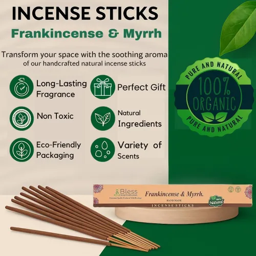 Miniatura 4 de Bless International varillas de incienso 100 % natural hechas a mano, sumergidas a mano, el mejor aroma Incienso y mirra