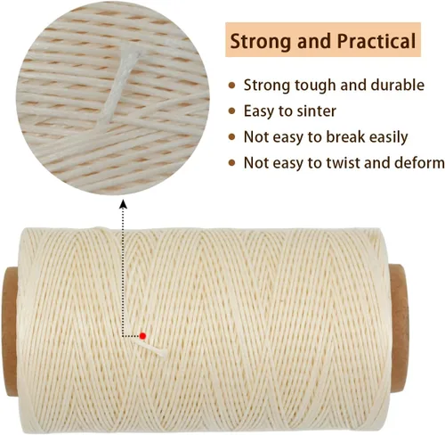 Miniatura 4 de Hilo encerado, 284 yardas, 150D 0.031 in de cuero, hilo encerado para reparación de zapatos, encuadernación, cuero, manualidades, bricolaje (beige)