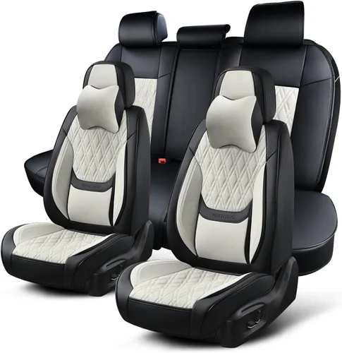 Miniatura 20 de Juego de fundas para asientos de automóvil delanteros, fundas de cuero transpirable para asientos delanteros de automóviles con reposacabezas, funda
