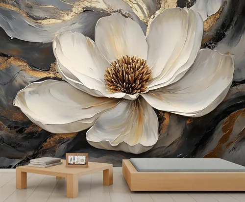 Miniatura 10 de Mural de pared floral retro, papel tapiz rústico floral de bar, flores abstractas 3D, impermeable, para cafetería, restaurante, sala de estar
