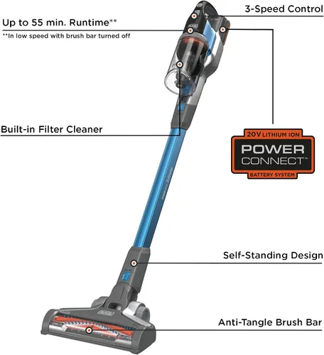 Miniatura 3 de Black+Decker Aspiradora inalámbrica, Powerseries Extreme, Aspiradora de palo recargable, cabezal intercambiable con accesorio para hendiduras
