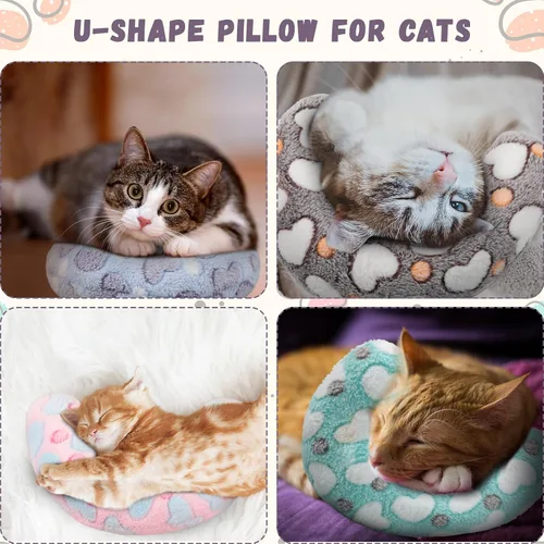 Miniatura 4 de Sweetude 4 almohadas para gatos, cama de cachorro, mullidas y calmantes para mascotas, regalos suaves con forma de media rosquilla en forma de U
